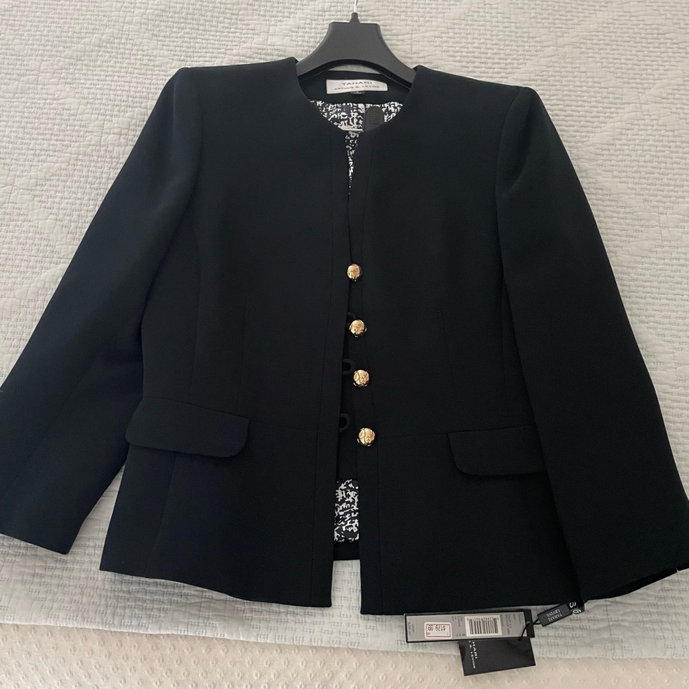 Tahari/Arthur Levine women’s black jacket with gold buttons. NWT. Never worn.